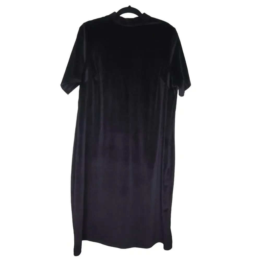 Modcloth Ribbed Black Velvet Dress 1X Short‎ Sleeve High Neck Sheath Retro